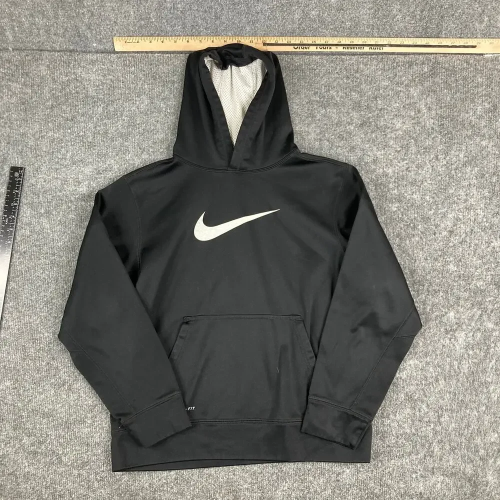 Nike Hoodie Boys Size XL Black‎ Therma Fit Pullover Swoosh Athletic